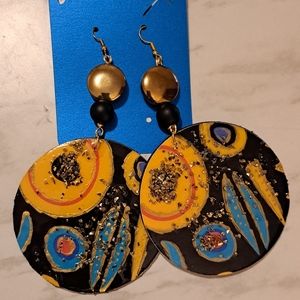 Abstract wood and paper earrings